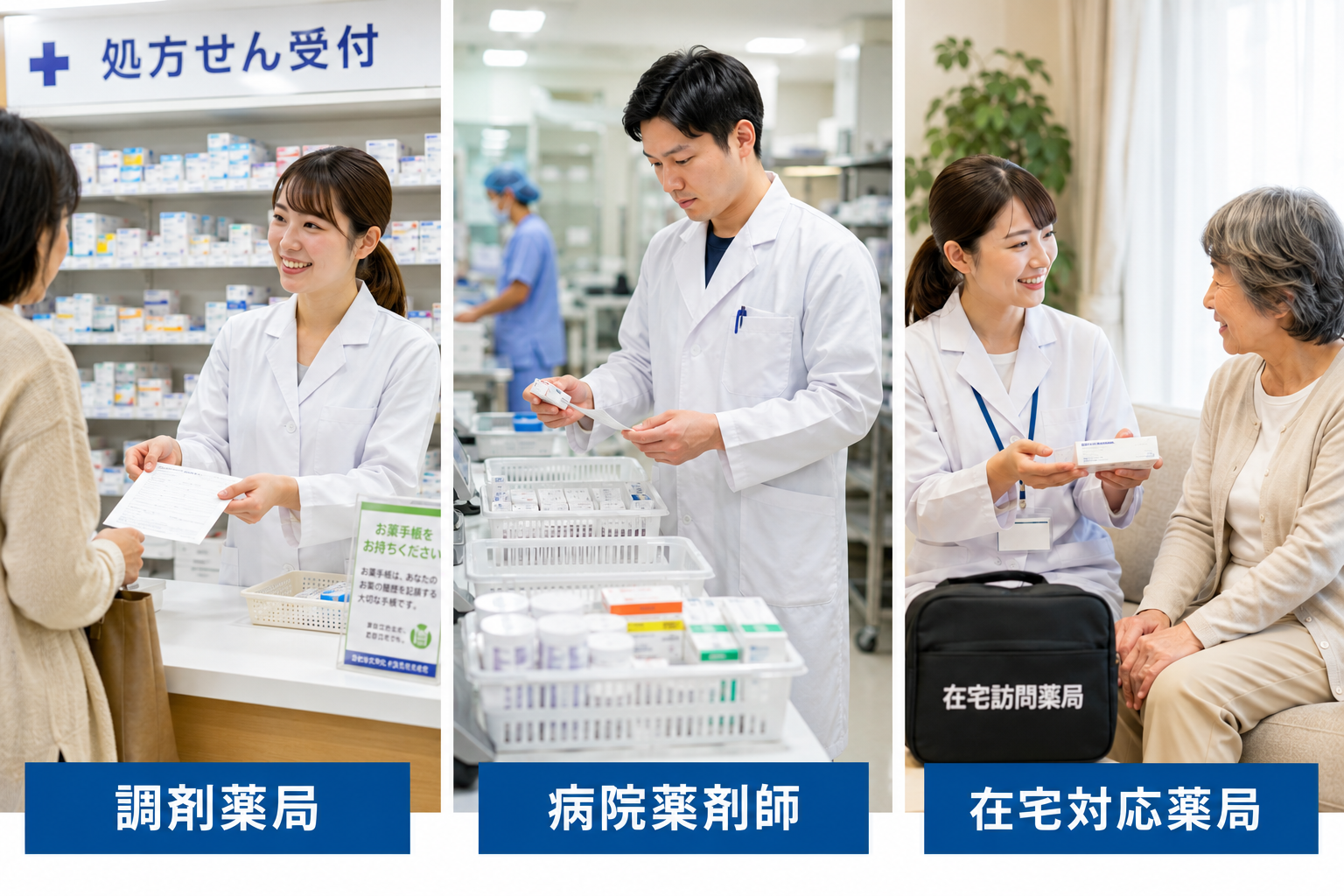 調剤薬局・病院・在宅対応薬局の違い